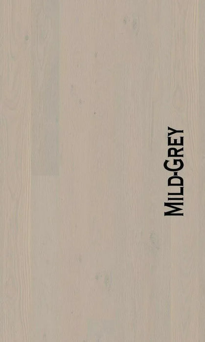 Canadian Standard BOEN Live Pure Mild Grey Oak engineered hardwood flooring featuring 5.4-inch wide planks with grey-toned oak grain