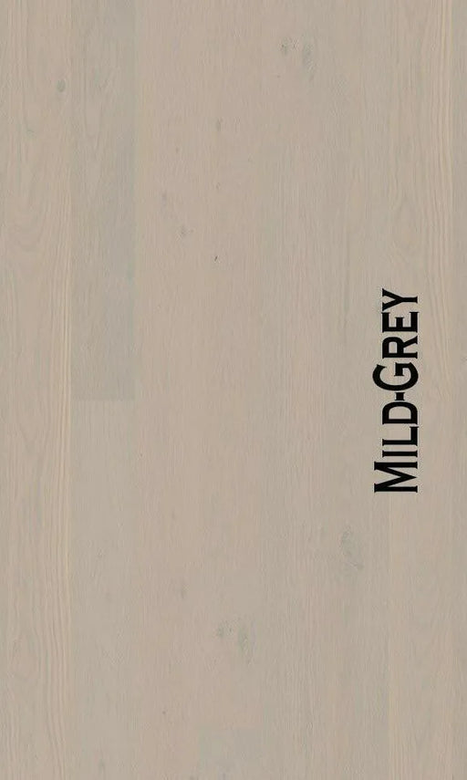 Canadian Standard BOEN Live Pure Mild Grey Oak engineered hardwood flooring featuring 5.4-inch wide planks with grey-toned oak grain