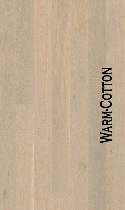 Canadian Standard BOEN Live Pure Warm Cotton Oak engineered hardwood flooring featuring 5.4-inch wide planks with soft, natural oak grain