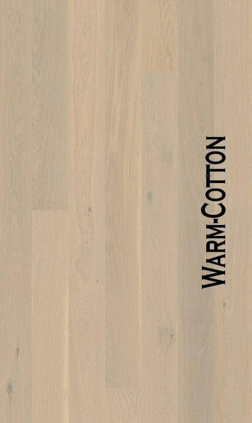 Canadian Standard BOEN Live Pure Warm Cotton Oak engineered hardwood flooring featuring 5.4-inch wide planks with soft, natural oak grain