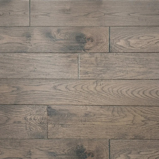 Canadian Standard Brand Coverings Distressed Hickory Carriage House solid hardwood flooring with 5-inch wide planks, handscraped texture and natural wood grain