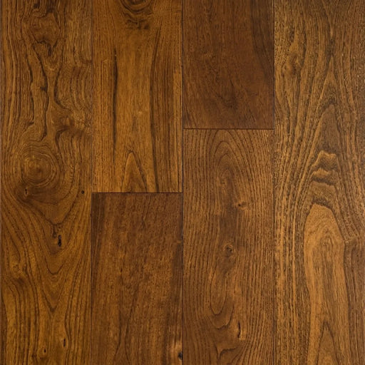 Canadian Standard Brand Coverings Maylis Teak solid hardwood featuring 4.75-inch wide planks with wirebrushed wood grain