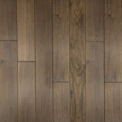 Canadian Standard Brand Coverings Smoke Infusion Acacia solid hardwood featuring 4.75-inch wide planks with wirebrushed and handscraped grain