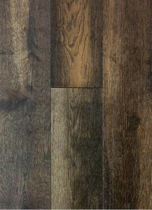 Canadian Standard Brand Surfaces Elusive Forest Oak engineered hardwood flooring featuring 6.5-inch wide planks with handscraped and wirebrushed texture