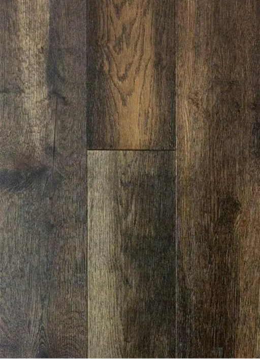 Canadian Standard Brand Surfaces Elusive Forest Oak engineered hardwood flooring featuring 6.5-inch wide planks with handscraped and wirebrushed texture
