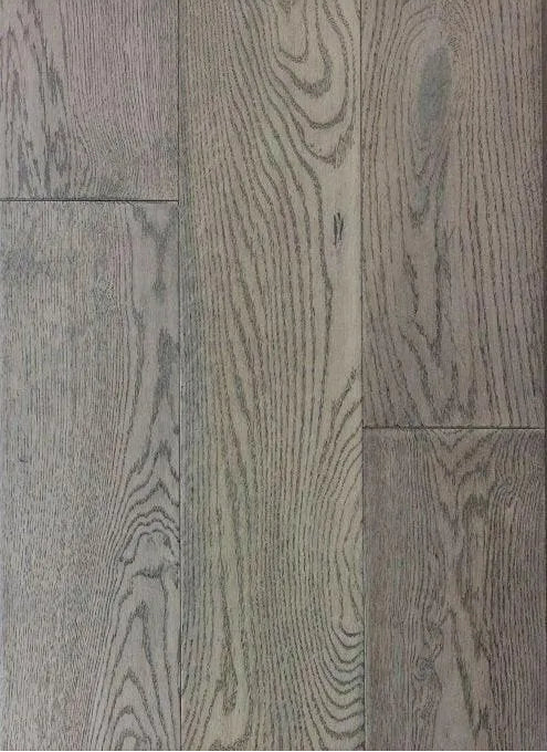 Canadian Standard Brand Surfaces Grind Concrete Oak engineered hardwood flooring featuring 6.5-inch wide planks with handscraped and wirebrushed texture