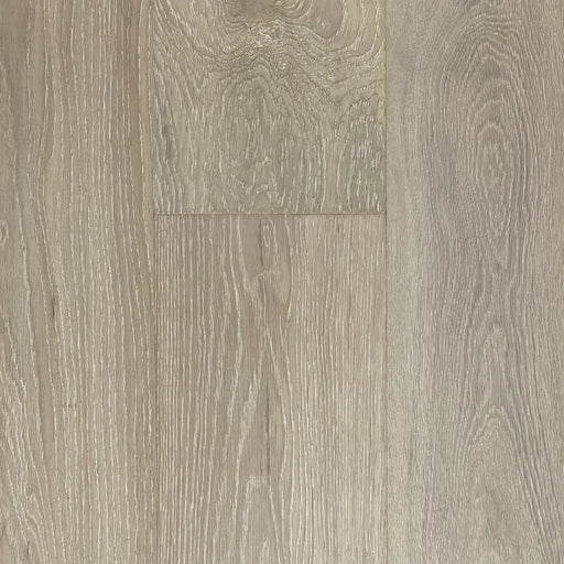 Canadian Standard Brand Surfaces Offshore Grey Oak engineered hardwood flooring featuring 6-inch wide planks with handscraped and wirebrushed texture