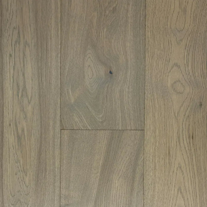 Canadian Standard Brand Surfaces Sausalito Oak engineered hardwood flooring featuring 6.5-inch wide planks with natural oak grain and wirebrushed texture