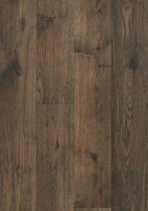 Canadian Standard Brand Surfaces Smoked Tree Trunk Hickory engineered hardwood flooring featuring 6.5-inch wide planks with handscraped texture