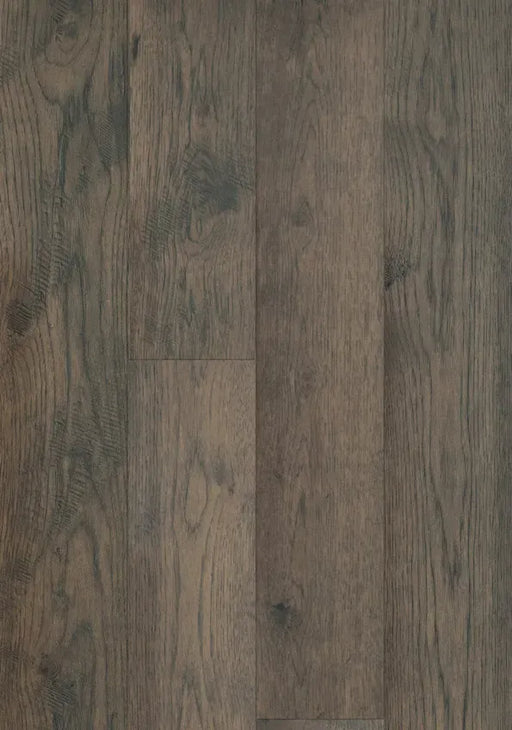 Canadian Standard Brand Surfaces Smoky Shadow Hickory engineered hardwood flooring featuring 6.5-inch wide planks with handscraped texture