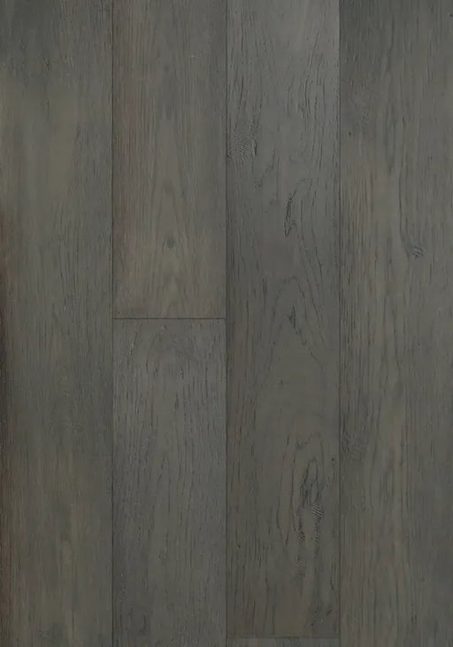 Canadian Standard Brand Surfaces Transitional Grey Hickory engineered hardwood flooring featuring 6.5-inch wide planks with handscraped texture