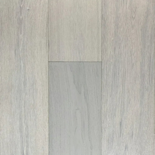 Canadian Standard Brand Surfaces Whisper White Oak engineered hardwood flooring featuring 6-inch wide planks with handscraped and wirebrushed texture