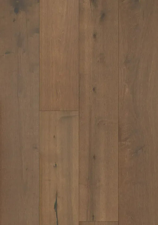 Canadian Standard Brand Surfaces Wool Coat Maple engineered hardwood flooring featuring 7.5-inch wide planks with wirebrushed texture