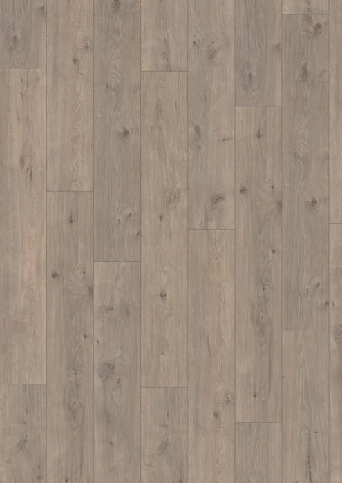 Canadian Standard EGGER PRO Murom Oak Gray 12mm laminate flooring featuring 7.6-inch wide oak-look planks with realistic wood grain detailing