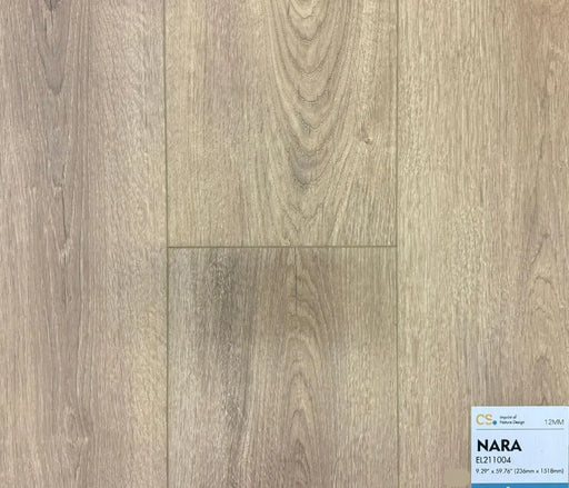 Canadian Standard Nara Elemental12 waterproof laminate flooring featuring wide 9.29-inch wood-look planks with realistic grain and textured finish