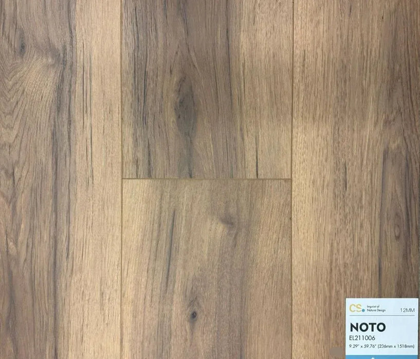 Canadian Standard Noto Elemental12 waterproof laminate flooring featuring wide 9.29-inch wood-look planks with realistic grain and textured finish