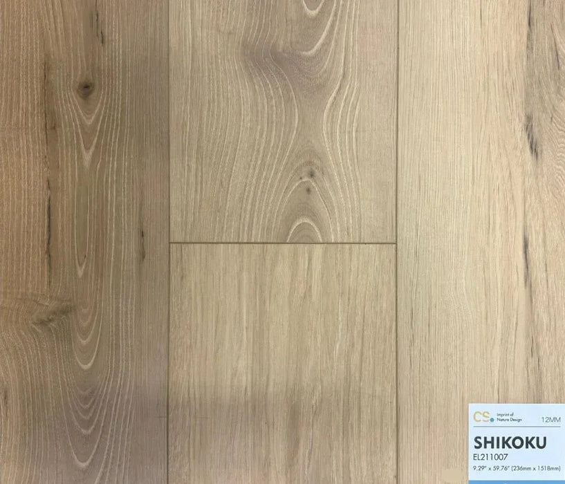 Canadian Standard Shikoku Elemental12 waterproof laminate flooring featuring wide 9.29-inch wood-look planks with realistic grain and textured finish