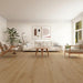 Canadian Standard Lumi Evion 9 waterproof WPC vinyl flooring featuring wide wood-look planks with realistic natural grain detailing in a living room
