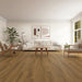 Canadian Standard Mizu Evion 9 waterproof WPC vinyl flooring featuring wide wood-look planks with realistic natural grain detailing in a living room