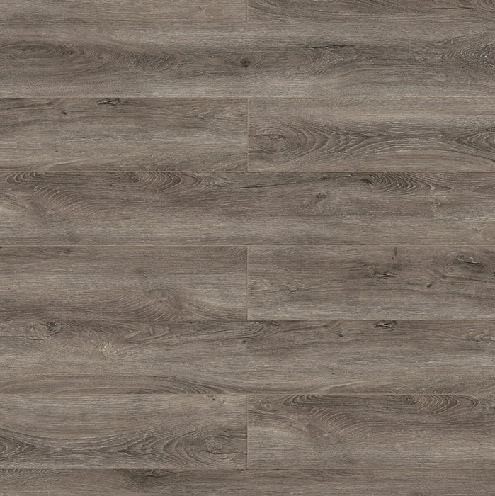 Canadian Standard Inhaus Elandura Caraway waterproof rigid core vinyl flooring featuring grey wood-look grain, medium colour variation and 6.81-inch-wide planks