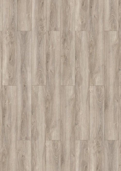 Canadian Standard Inhaus Elandura Clove 5mm waterproof rigid core vinyl flooring featuring medium taupe oak-look grain with medium tonal variation plank layout