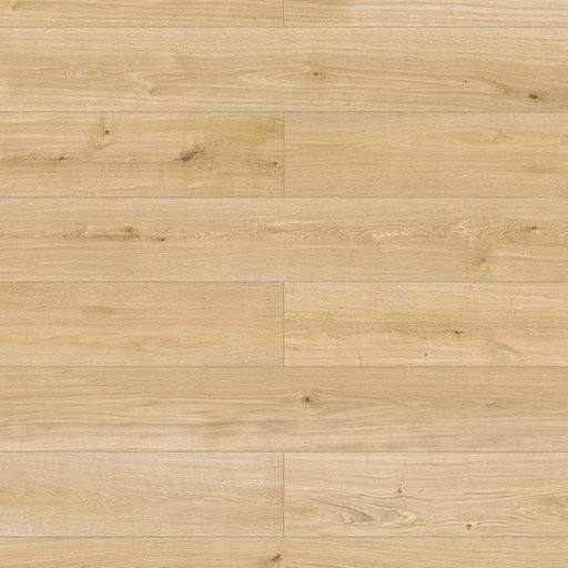 Canadian Standard Inhaus Elandura Gilmour 5mm waterproof rigid core vinyl flooring featuring light blonde wood-look grain with light tonal variation