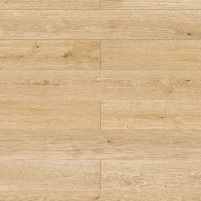 Canadian Standard Inhaus Elandura Gilmour 5mm waterproof rigid core vinyl flooring featuring light blonde wood-look grain with light tonal variation