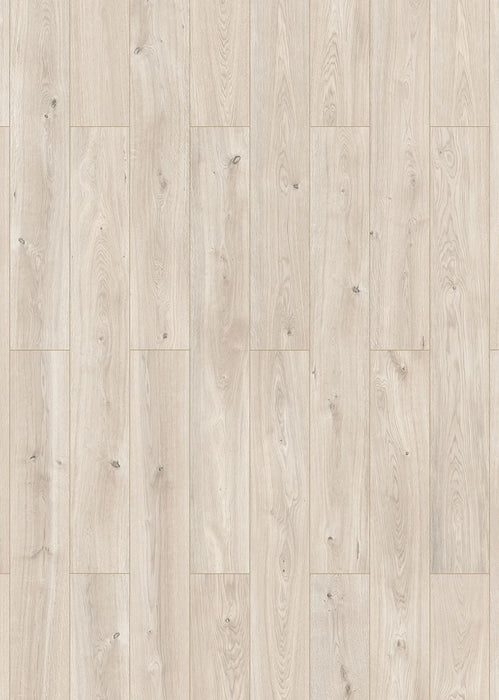 Canadian Standard Inhaus Elandura Seaside 5mm waterproof rigid core vinyl flooring featuring light white-toned wood grain with subtle tonal variation plank layout