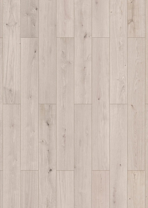 Canadian Standard Inhaus Elandura Silver Sand 5mm waterproof rigid core vinyl flooring featuring light grey oak-look grain with light tonal variation plank layout
