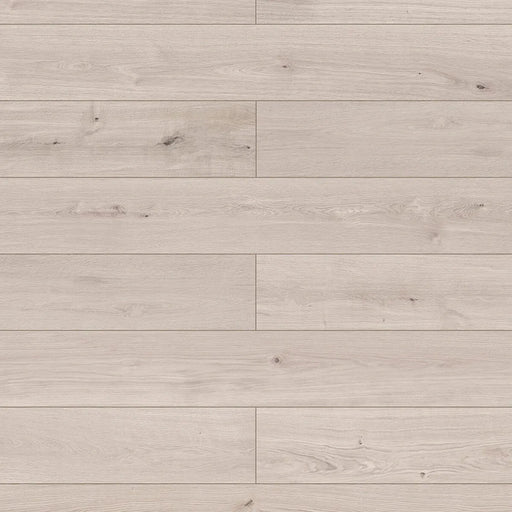 Canadian Standard Inhaus Elandura Silver Sand 5mm waterproof rigid core vinyl flooring featuring light grey oak-look grain with light tonal variation