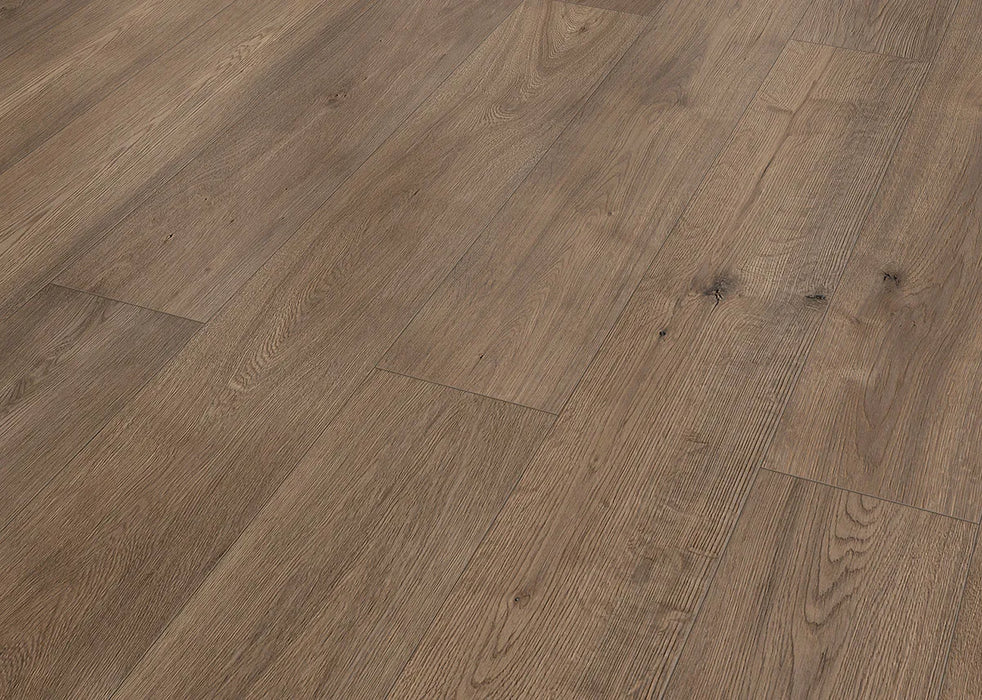 Canadian Standard Inhaus Elandura Tuscan 5mm waterproof rigid core vinyl flooring featuring dark brown wood-look grain with medium tonal variation plank detail closeup