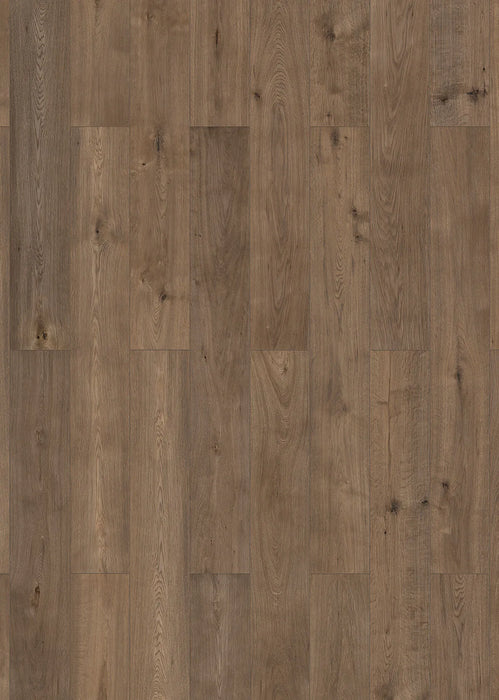 Canadian Standard Inhaus Elandura Tuscan 5mm waterproof rigid core vinyl flooring featuring dark brown wood-look grain with medium tonal variation plank layout