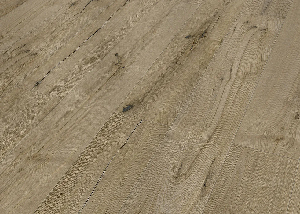Canadian Standard Inhaus Elandura Woodwind 5mm waterproof rigid core vinyl flooring featuring medium brown wood-look grain with light tonal variation plank details closeup