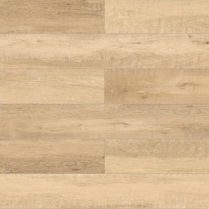 Canadian Standard Inhaus Inspiration Lamdura Edgewood 10mm water-resistant laminate flooring featuring light blonde oak-look grain and 7.56-inch-wide planks