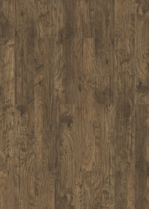 Canadian Standard Inhaus Inspiration Lamdura Grizzly 10mm water-resistant laminate flooring featuring handscraped wood-look planks and 2mm attached pad plank layout