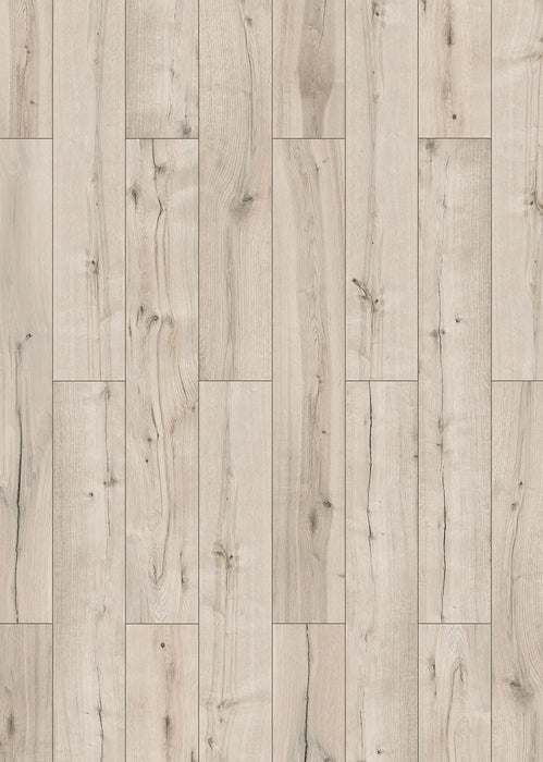 Canadian Standard Inhaus Inspiration Lamdura Sedgwick 8mm water-resistant laminate flooring with 7.56-inch-wide wood-look planks and realistic grain plank layout
