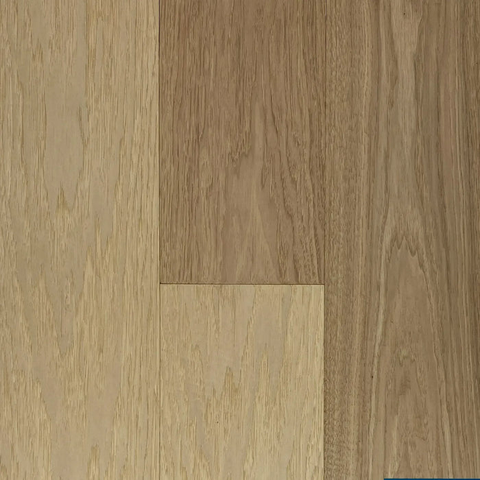 Canadian Standard Novella Steinbeck American Hickory engineered hardwood flooring featuring 6.5-inch wide planks with natural grain variation and wirebrushed texture