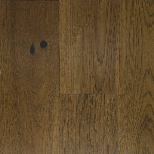 Canadian Standard Tolkein Novella American Hickory engineered hardwood flooring featuring 7.5-inch wide planks with natural grain and wirebrushed texture