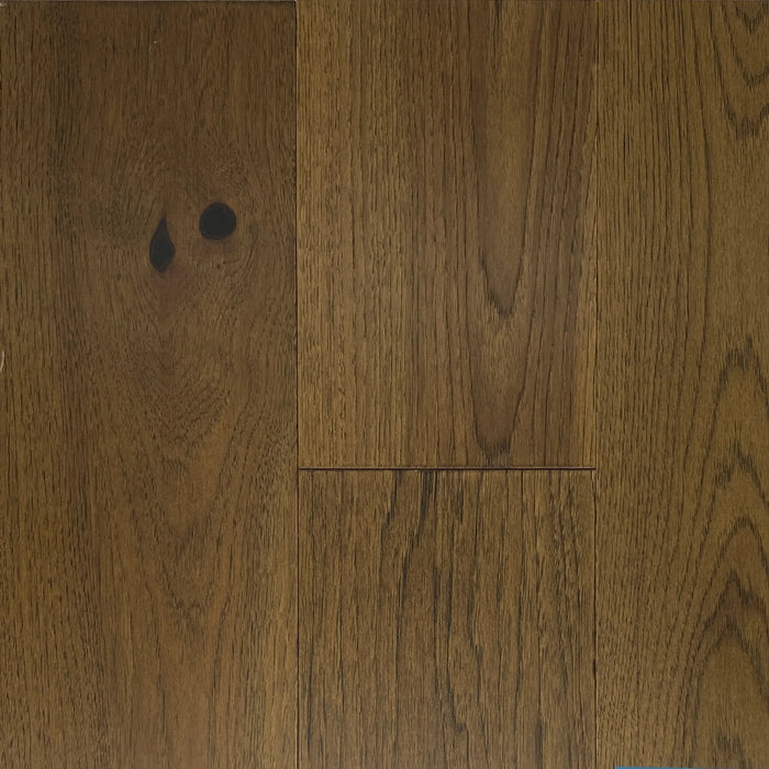 Canadian Standard Tolkein Novella American Hickory engineered hardwood flooring featuring 7.5-inch wide planks with natural grain and wirebrushed texture