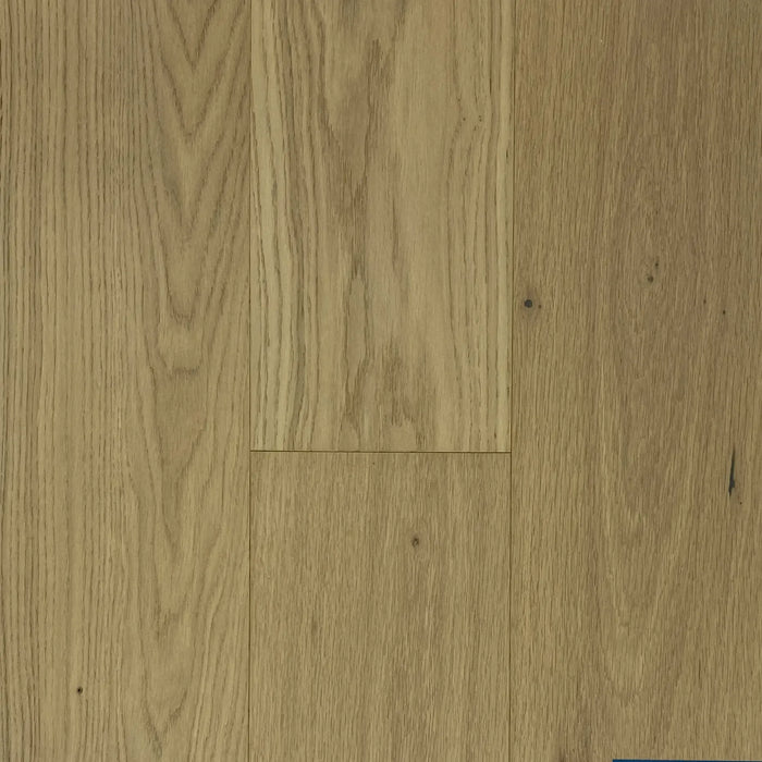 Canadian Standard Novella Woolf Oak engineered hardwood flooring featuring 6.5-inch wide planks with natural wood grain and wirebrushed texture