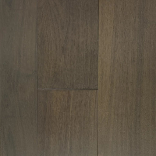 Canadian Standard Origins Surrey Hills American Walnut engineered hardwood flooring featuring 7.5-inch wide planks with wirebrushed texture
