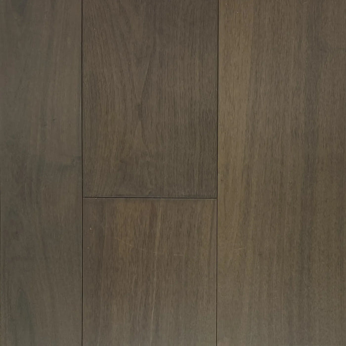 Canadian Standard Origins Surrey Hills American Walnut engineered hardwood flooring featuring 7.5-inch wide planks with wirebrushed texture
