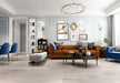 Canadian Standard Origins XL Hayward American Hickory engineered hardwood flooring featuring 7.5-inch wide planks with natural wood grain and wirebrushed texture in a living room