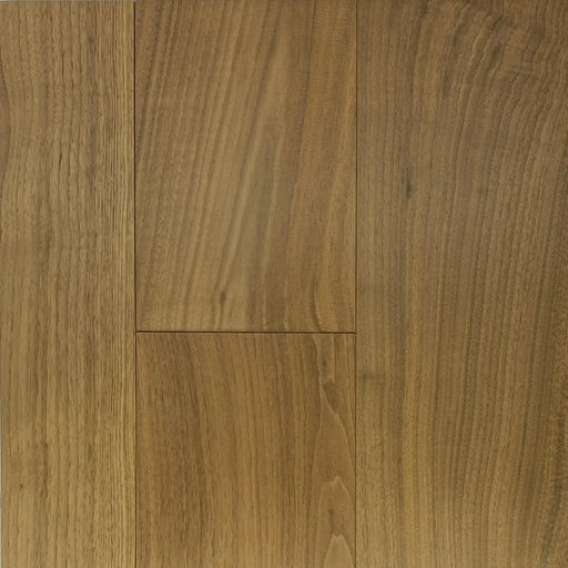 Canadian Standard Origins Yorkshire American Walnut engineered hardwood flooring featuring 7.5-inch wide planks with wirebrushed texture