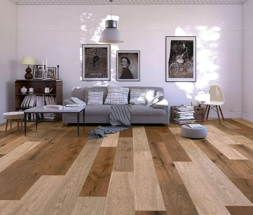 Canadian Standard SONO Eclipse Baywest Oak flooring featuring 8-inch wide planks with realistic oak grain and natural colour variation in a living room