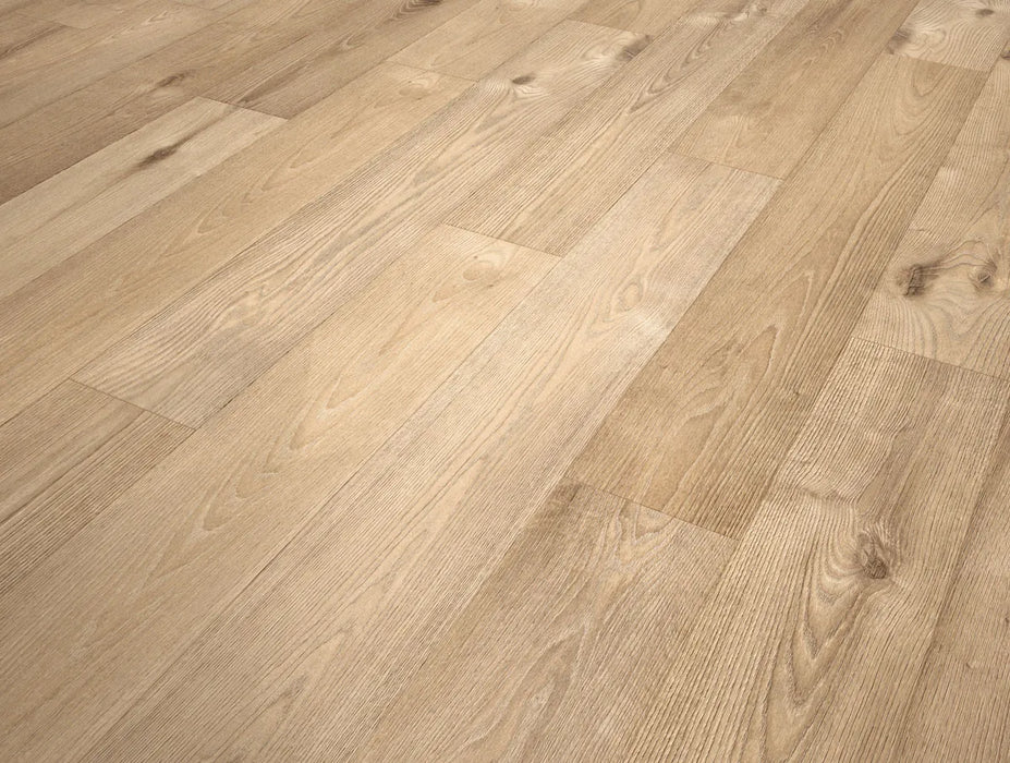 Canadian Standard SONO Eclipse Bower Oak 5.5mm flooring featuring 8-inch wide planks with realistic oak-look wood grain detail closeup