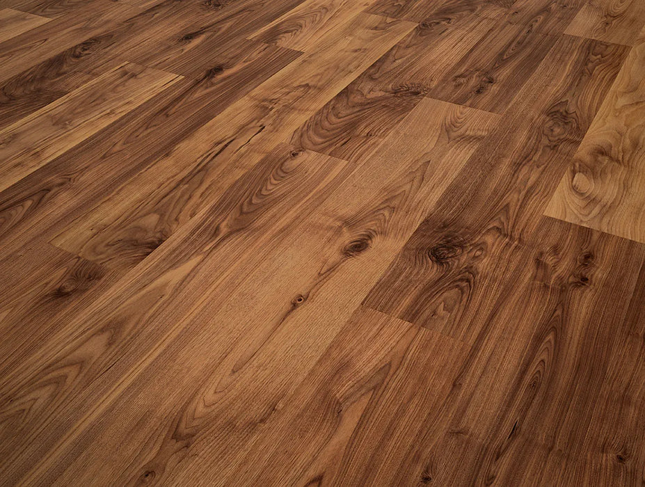 Canadian Standard SONO Eclipse Heartlan Walnut flooring featuring 8-inch wide planks with realistic walnut-inspired wood grain detail closeup