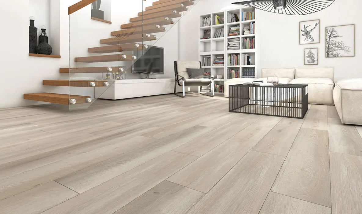 Canadian Standard SONO Eclipse Riviera flooring featuring 8-inch wide planks with realistic wood-look grain detailing in a living room