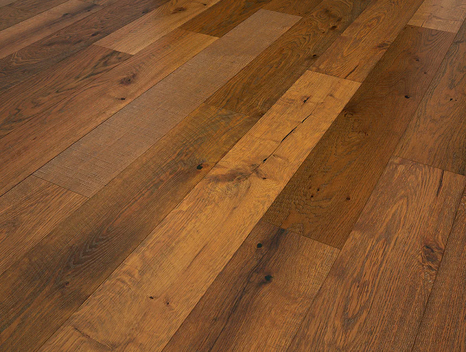 Canadian Standard SONO Eclipse Tobacco Oak flooring featuring 8-inch wide planks with realistic oak-inspired grain detail closeup