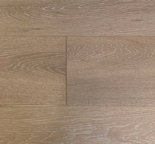 NAF Alabaster Oak European White Oak engineered hardwood flooring with 7.5-inch-wide planks, natural oak grain and a wirebrushed surface